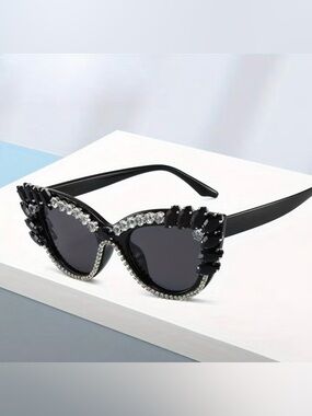 Black Crystal-Embellished Cat Eye Sunglasses - Women Accessories